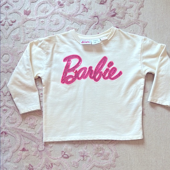 Zara Other - Zara - Barbie Cream Kids Top with Pink Barbie Logo 🎀